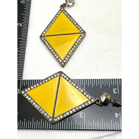 Yellow Diamond Rhombus Dangle Earrings Drop Mod Retro Fash - Picture 7 of 7